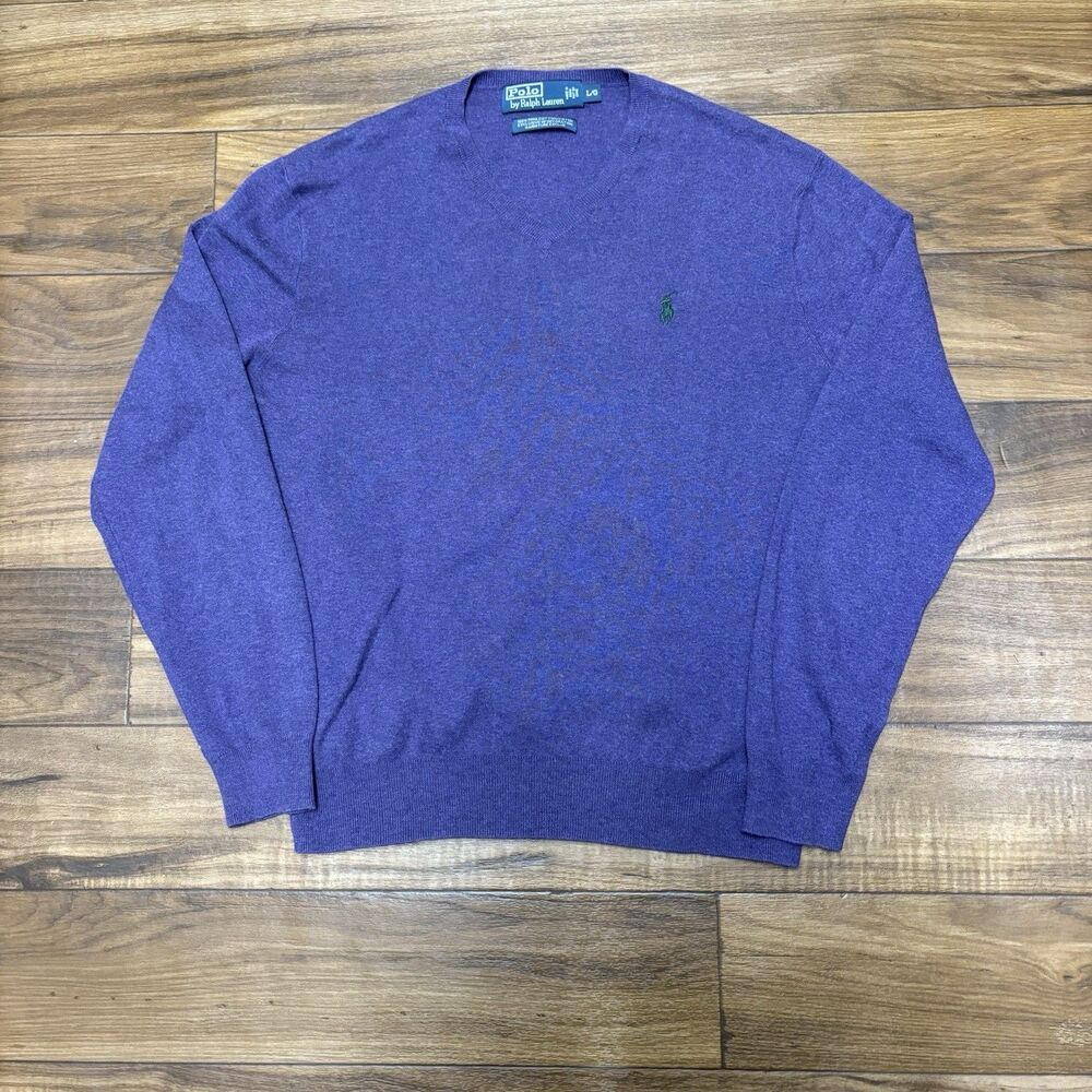 Polo Ralph Lauren 100% Pima Cotton Purple V-Neck Sweater Size Large